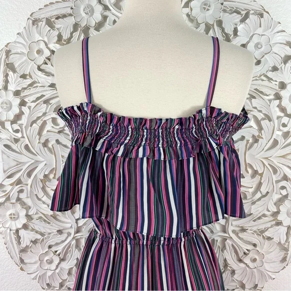 {Figue} Maya Silk Striped Cold/Off Shoulder Midi Dress, Size XS - Picture 7 of 10